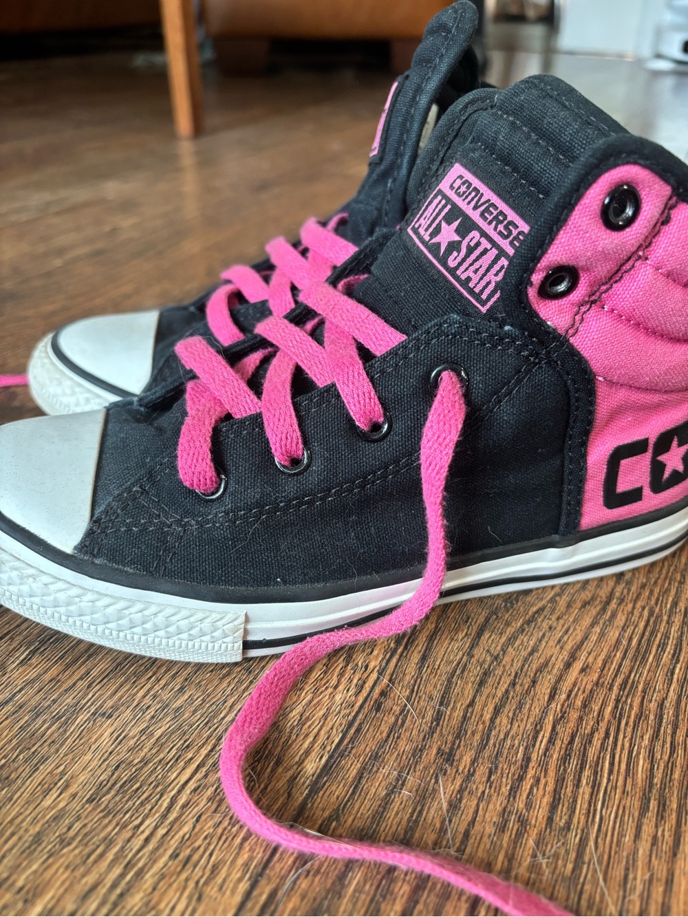 Converse Kids Black and Pink High Top Sneakers